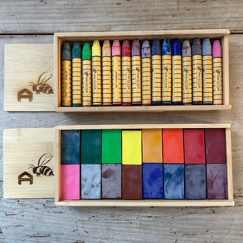 Apiscor 16 Stick or 16 Block Crayons in Bamboo Box