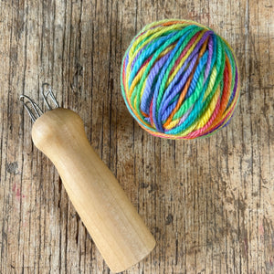 Knitting Nancy and hand painted rainbow wool (French Knitting)