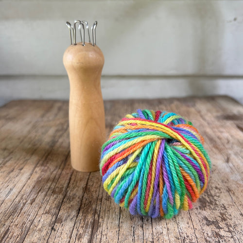 Knitting Nancy and hand painted rainbow wool (French Knitting)