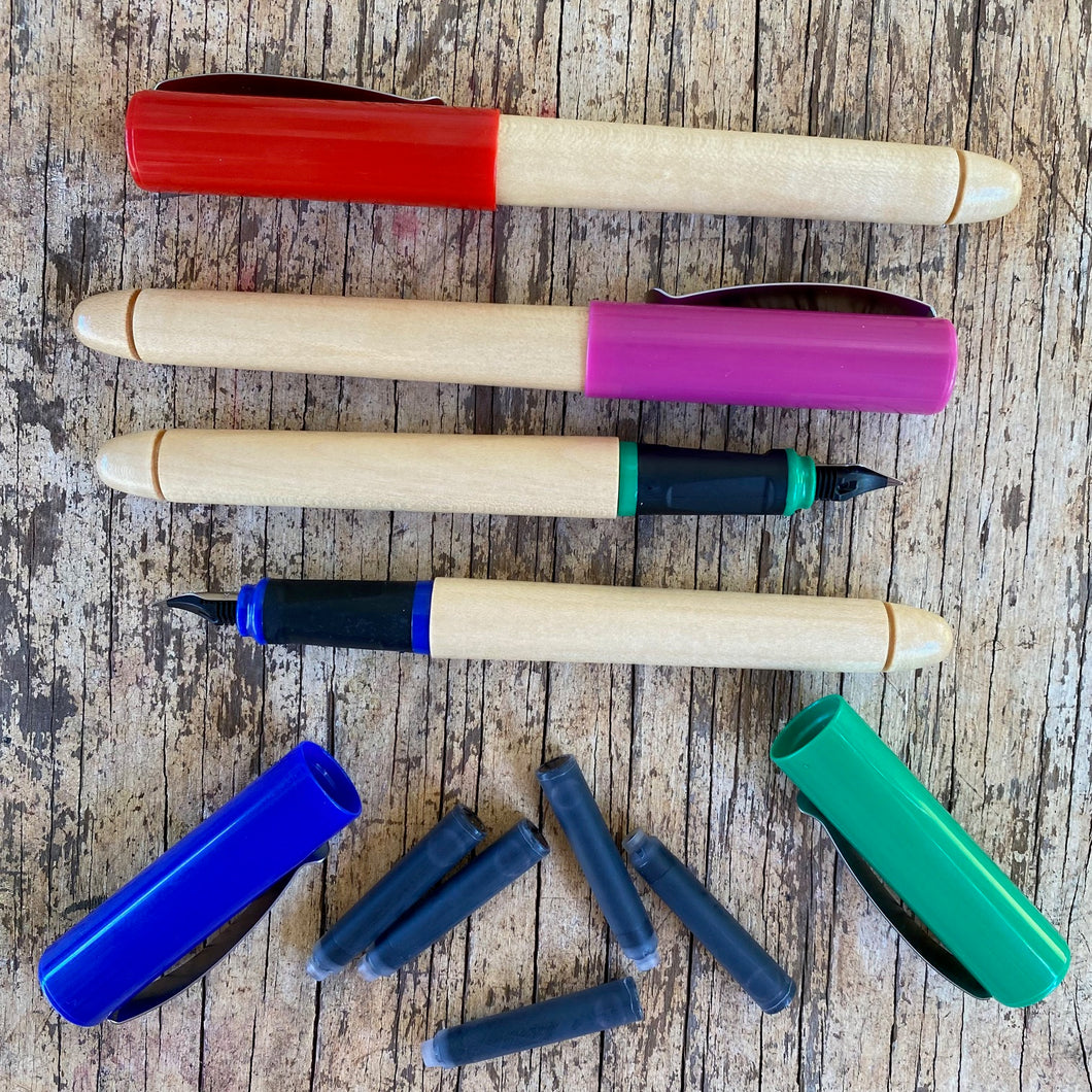 Wooden Fountain Pen + Ink Cartridges
