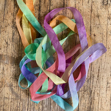 Load image into Gallery viewer, Hand Painted Rainbow Pure Silk ribbon ~ 4mm, 10mm or 1 inch