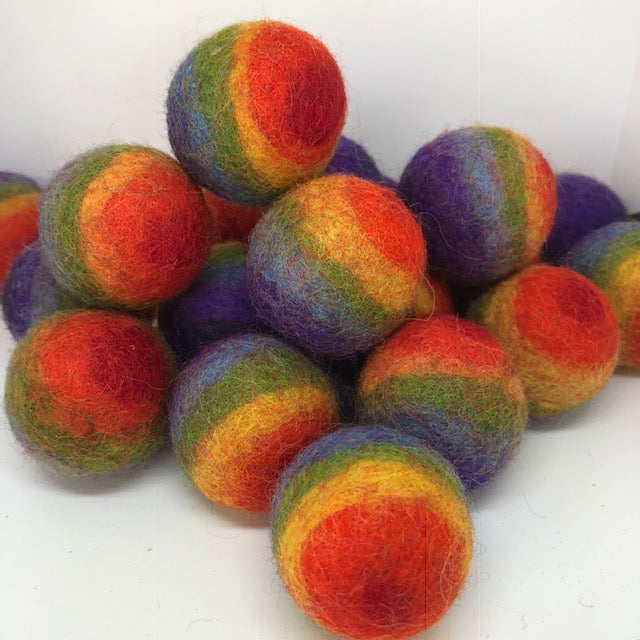 Rainbow felt balls ~ wool felt ~ fair trade