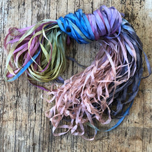 Load image into Gallery viewer, Hand Painted Rainbow Silk ribbon 4mm ~ Wintery Hues