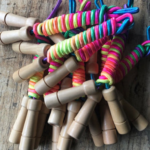 Rainbow Skipping Rope - Adjustable Length with Wooden Handles