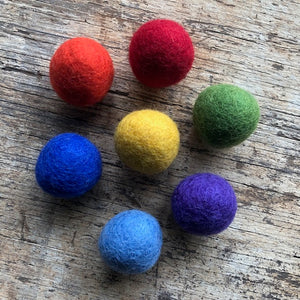 3.5cm wool felt balls ~ 7 individual rainbow colours ~ fair trade
