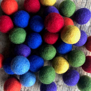 3.5cm wool felt balls ~ 7 individual rainbow colours ~ fair trade