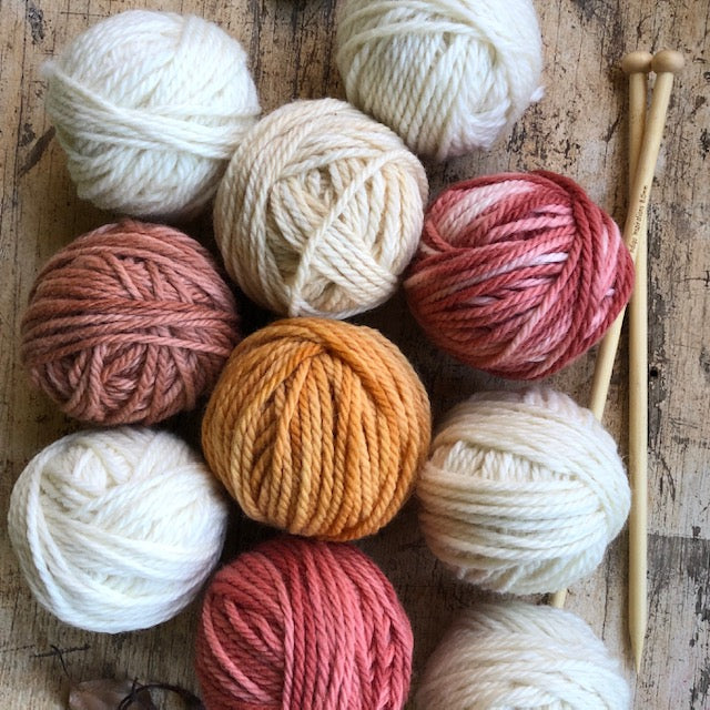 10 x 50g balls of wool ~ 5 natural + 5 earthy tones (with or without 8mm bamboo knitting needles)