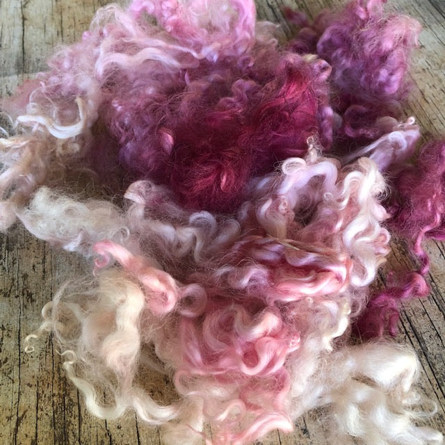 Pinks/purples ~ hand dyed English Leicester Fleece