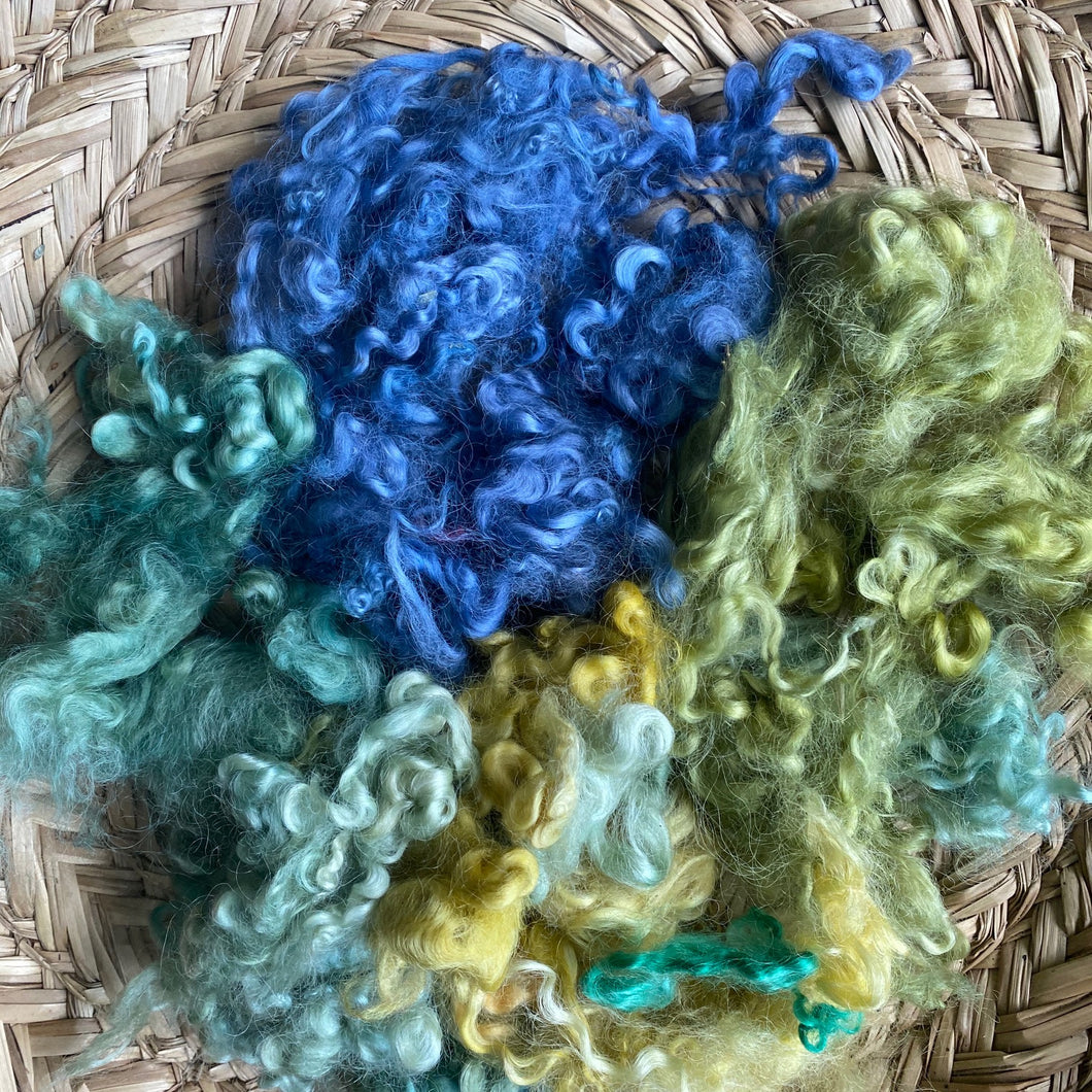 Watery Blues + Greens ~ hand dyed English Leicester Fleece