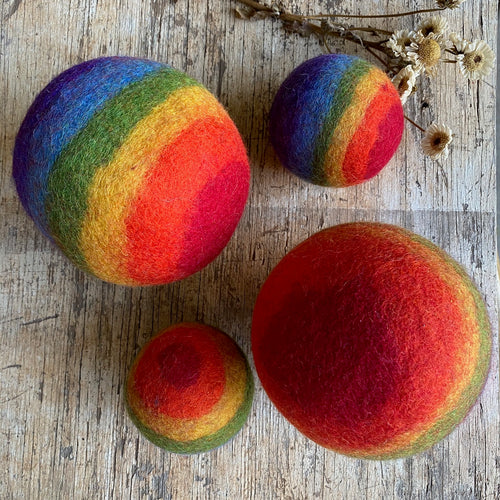 Rainbow Felt Balls ~ 12.5cm + 7.5cm