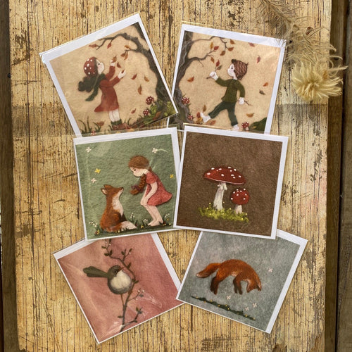 Postcard + Envelope set of 6 ~ adorable Prints of Needle Felted Work