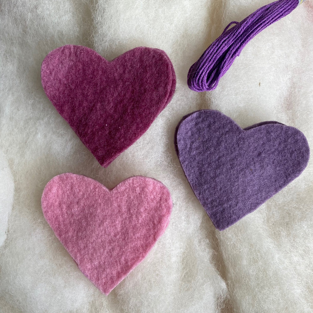 Small Hearts to make ~ Hand dyed pure wool felt ~ variety of colour ways.