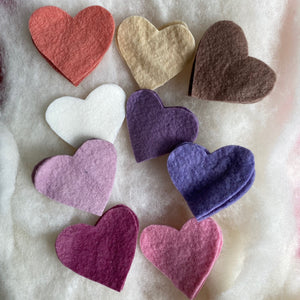 Small Hearts to make ~ Hand dyed pure wool felt ~ variety of colour ways.