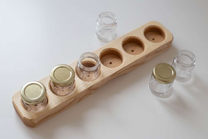 Sedulus Artisan Wooden Paint Jar Holder with 6 holes ~ include 6 Glass Jars