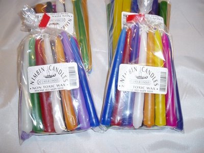 Nimbin Candles ~ Multi coloured 2hr taper candles ~ pack of 20